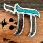 Sterling Silver Turquoise & Red Coral Chai Pendant Southwestern Navajo Style Photo 9