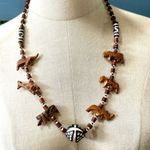 Vintage Hand Carved Wood African animal Safari Necklace Wood and Black and White Brown Photo 0