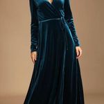 Lulus Jacinda Teal Blue Velvet Wrap Maxi Dress Photo 0