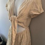 Princess Polly Tan Tie-Front Linen Blend Romper Photo 3