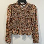 Patrons of Peace  Cottage Floral Smocked Cropped Long Sleeve Blouse Size Sm NWT Photo 0