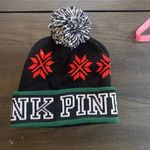 PINK - Victoria's Secret Victoria's Secret PINK Logo Snowflakes Pom Pom Beanie Winter Hat Red Black New Photo 2