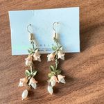 Lily of the Valley Pearl Drop Earrings boho Floral Dangle‎ Green Stem Design Photo 4