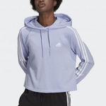 Adidas Lilac & White Essentials 3 Stripped Cropped Hooded Sweatshirt Photo 0