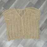 Vintage Crocheted Lace Sheer Topper Cardigan Button Up Tan‎ Sheer Medium Tan Photo 9