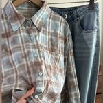 Urban Outfitters Brown and light blue washed detail checked oversized shirt Photo 7