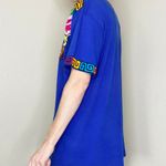 Vintage Blue Mexican Colorful Embroidered Floral Bird Tee Shirt Size M Photo 5