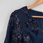 Adrianna Papell  Midnight Navy Floral Sequins Top size 2 Long Sleeves Evening NWT Photo 4