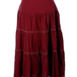 Anthropologie NWT Tiered Lace Maxi in Maroon Red Cotton Pull-on Skirt 1X Photo 0