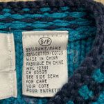 Vintage 90s Cardigan Sweater Round Neck Bright Blue Hand Knit Abstract Pattern Photo 9