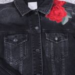 American Eagle Denim Jacket Oversized Embroidered Floral Rose Black Red Size XS Photo 8
