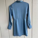 Aritzia Babaton Larchmont Long Sleeve Satin Mini Wrap Dress Baby Blue Size XS Photo 5