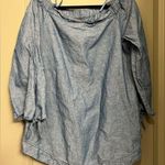 Free People 𝅺 Off Shoulder Denim Chambray Blouse Tie Sleeves Photo 0