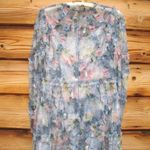 Mac Duggal   8098 Blue Floral Long Sleeve High Neck Ruffle Midi Dress Photo 11