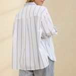 Aerie Oversized Good Day Button Down Shirt Blue & White Striped Cotton Photo 2