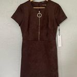 Calvin Klein Brown Sheath Faux Suede Mini Dress Crew Neck Short Sleeve Career 8 Photo 0
