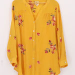 Fig and Flower Anthropologie Mustard Yellow Embroidered Button Top Plus Size 1X Photo 0