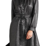 NEW Vanessa Seward Silk Gunmetal Silver Metallic Robe Cherry Belted Dress Small Photo 0