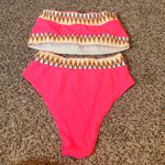 Hot Pink High Waisted Ribbed Bikini Set Womens Extra Large Swimwear Pink Size XL Photo 2
