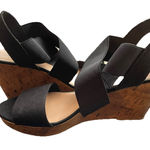 American Eagle  Women's Ryan Wedge Sandals Black Cork Heel Straps Size‎ 10 Photo 0
