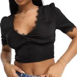 Stradivarius  Satin and Lace Blouse in Black, Size S​​​​​​ Photo 0