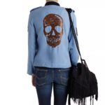 Zadig & Voltaire Jacket Light Blue Military Style Skull Zip Up Patch Casual Photo 1