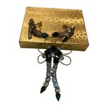 Vintage Emerald Silver Tone Brooch and Earrings Set Jewelry Floral Flower Green Photo 3