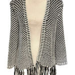 Chico's NEW Size 1 US M Bi Color Fringe Textured Cardigan Sweater Black White Photo 0