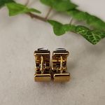 Gold with Ruby Red Crystal Huggie Cuff Hoop Earrings Photo 2