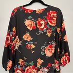 Everly  Anthropologie Floral Shift Dress Black Red 3/4 Sleeve Women’s Medium Photo 4