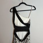 Betsy and Adam Y2K  black and white silky one shoulder open back gown Photo 2