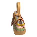 Coach VTG Hampton Pink Sateen & Tan Vachetta Leather Pastel Striped Photo 2