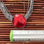 Chico's Chico’s Red Medallion Choker Necklace Seed Beads Photo 5