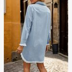 Zilcremo Women Denim Shirt Dresses Long Sleeve Distressed Button Down Tunic Top Blue Size M Photo 1