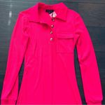 Nordstrom NWT Area Stars Women's Pink Juliette Stretchy Ribbed Knit Polo Dress $150 | XS Photo 1