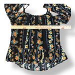 Gypsies & Moondust  Cold Shoulder Top Womens Size L Black‎ Floral Photo 3