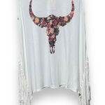 Vintage Havana Floral Bull Fringe Western Boho Tank White Large Photo 0