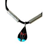 None Sterling Onyx Turquoise Coral Native American Bracelet, Vintage Zuni Signed Photo 2