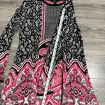 Style & Co  Black Pink Paisley Print Long Sleeve Knit Stretchy Dress Boho Size L Photo 10
