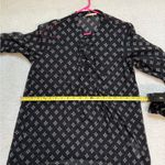 Hollister Women Geo Floral Black Long Sleeve Lace Up Neck Sheer Blouse Top M Photo 3