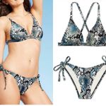 Shade & Shore NWT Blue and Black Snake Print Bikini BOTTOMS ONLY Photo 1