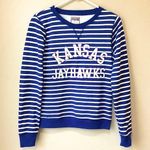 PINK - Victoria's Secret VS PINK KU Jayhawks Sweatshirt Blue Stripe Sz Small Victoria's Secret Kansas Photo 0