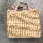 Flower Wicker Straw Basket Gingham Purse Bag Pink Photo 1