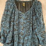Grace Elements  Dark Teal & Black Printed Flowy Blouse- Size Large Photo 2