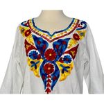 OMJA WORLD Mexican Embroidered Peasant Blouse Floral Ethnic Authentic Top Sz L White Size L Photo 2