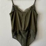 Socialite Women’s Lace Trim Satin Bodysuit Green NWT Photo 2