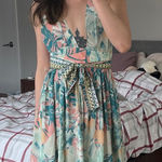 Camilla  silk floral print deep cut floral print dress with rhinestone waist belt Photo 0