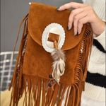 Bohemian Feather Tassel Beading Shoulder Crossbody Bag NWT Brown Photo 0