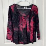 Sami & Jo EUC women’s black pinkish red velvet paisley corset blouse 3/4 sleeve Photo 0