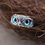 Cute‎ Owl Blue Eye Silver Ring, Adjustable Size, Bird, Fun Photo 1